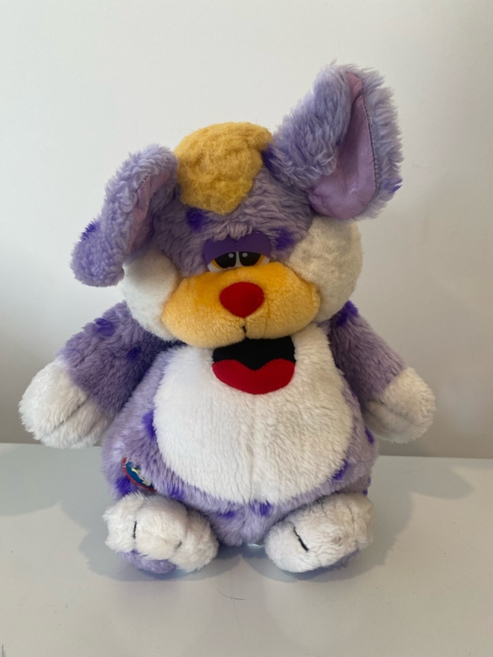 Vintage 1987 Yawnie Cuddle the Mouse Purple White Plush Stuffed Animal Clean